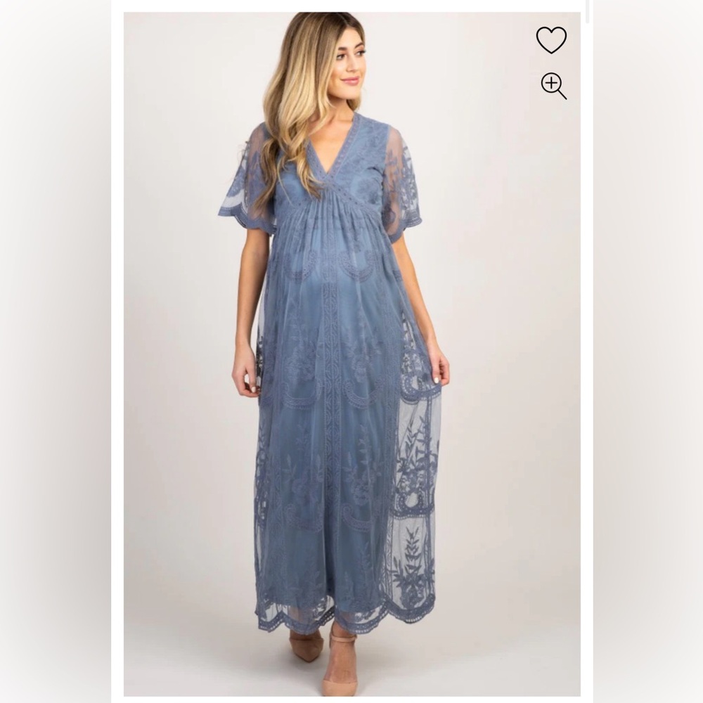 PinkBlush White Lace Mesh Overlay Maternity Maxi Dress
